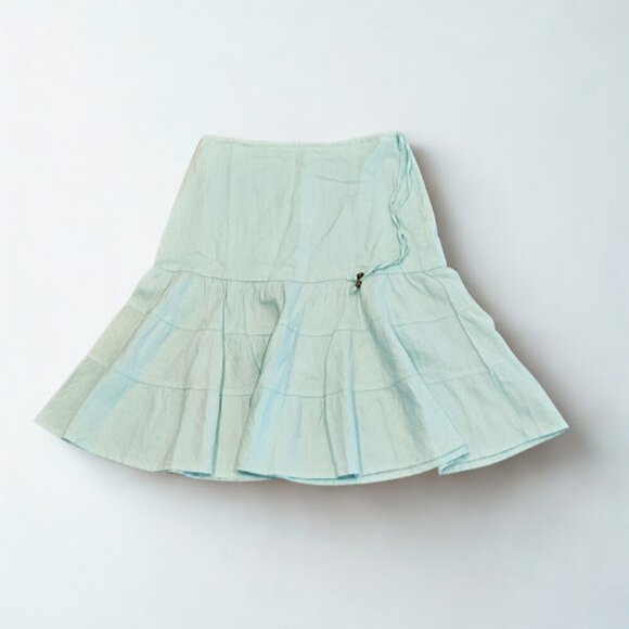 Gap Women Size 8 Aqua Blue Linen Cotton Boho Summer Y2K Tiered A-Line Skirt - Picture 1 of 7